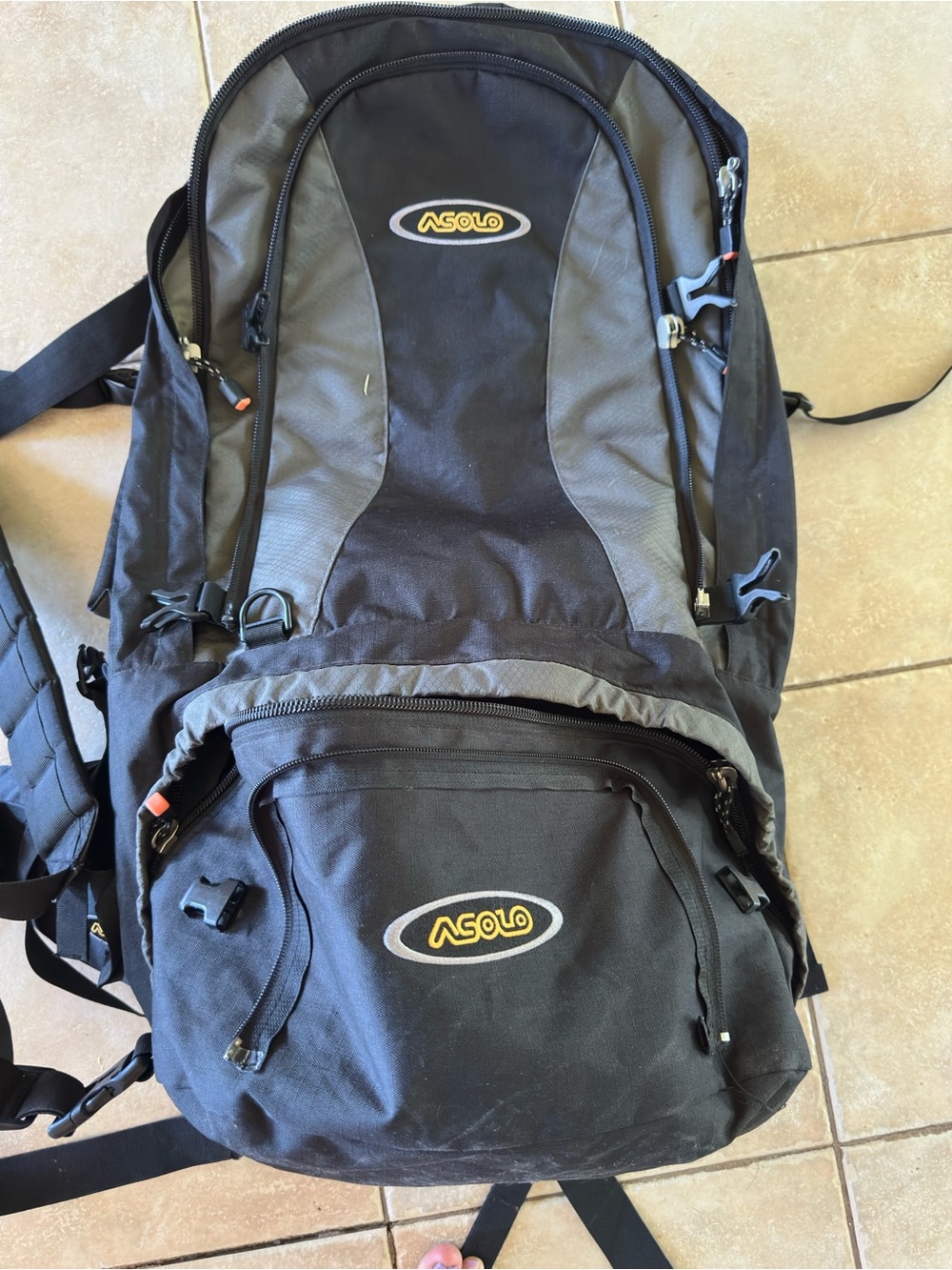 Asolo Black and Gray Men's Hiking Backpack with Front Pocket